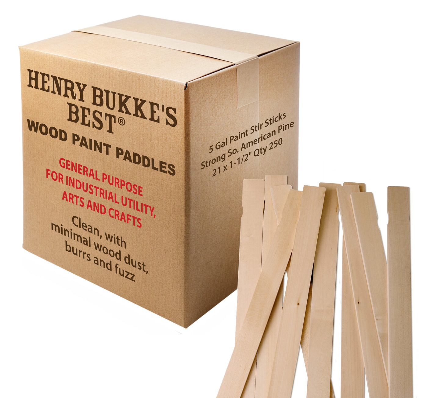 5-Gallon Paint Stir Sticks – 21” x 1.5” x 1/4"– Strong South American Pine, Heavy-Duty for Industrial, Utility, and Craft Projects, Henry Bukke's Best®